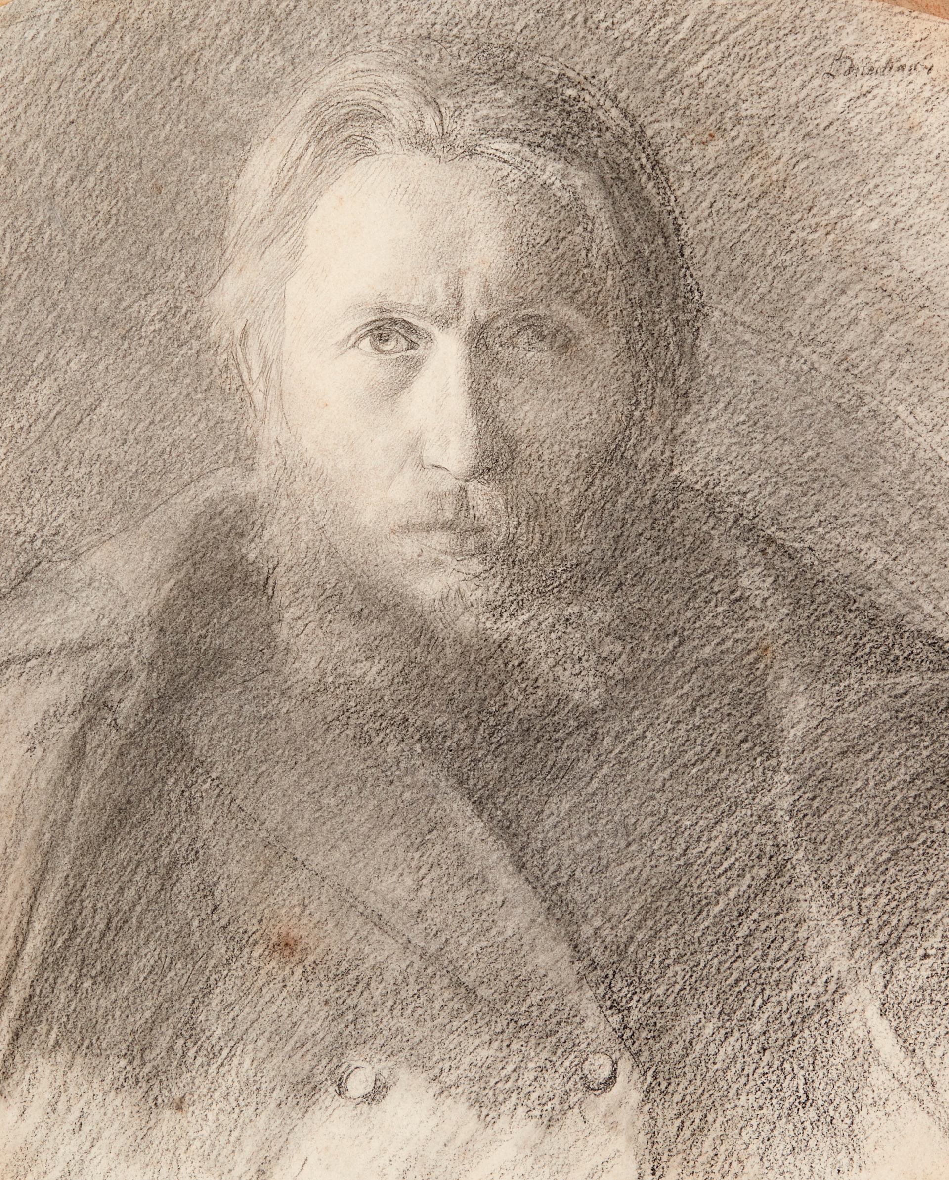 Léon Delachaux, Autoportrait au manteau, dessin