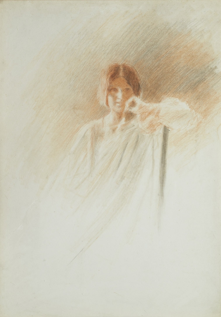 Léon Delachaux, Jeune femme accoudée, fusain